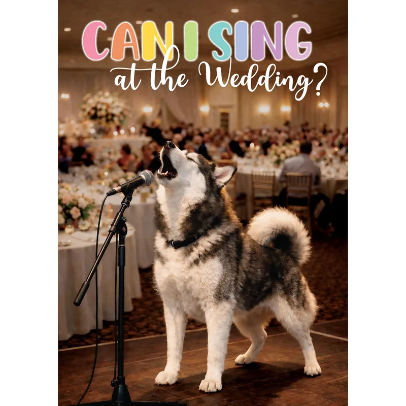 Singing into Microphone Wedding Card for the Vocal Dog Lover