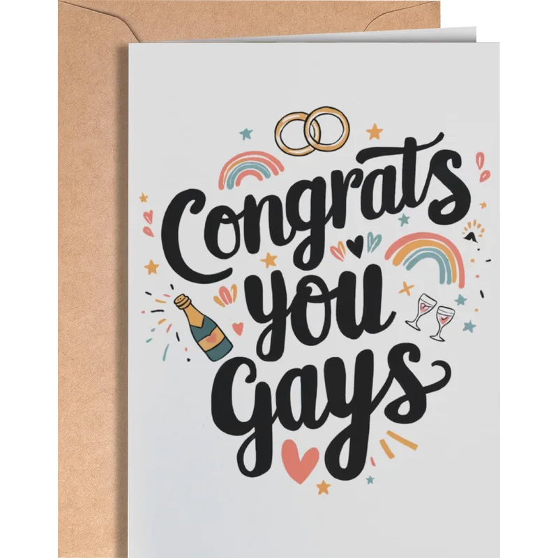 Script Rainbow Accents Congratulations Card for Gay Couples