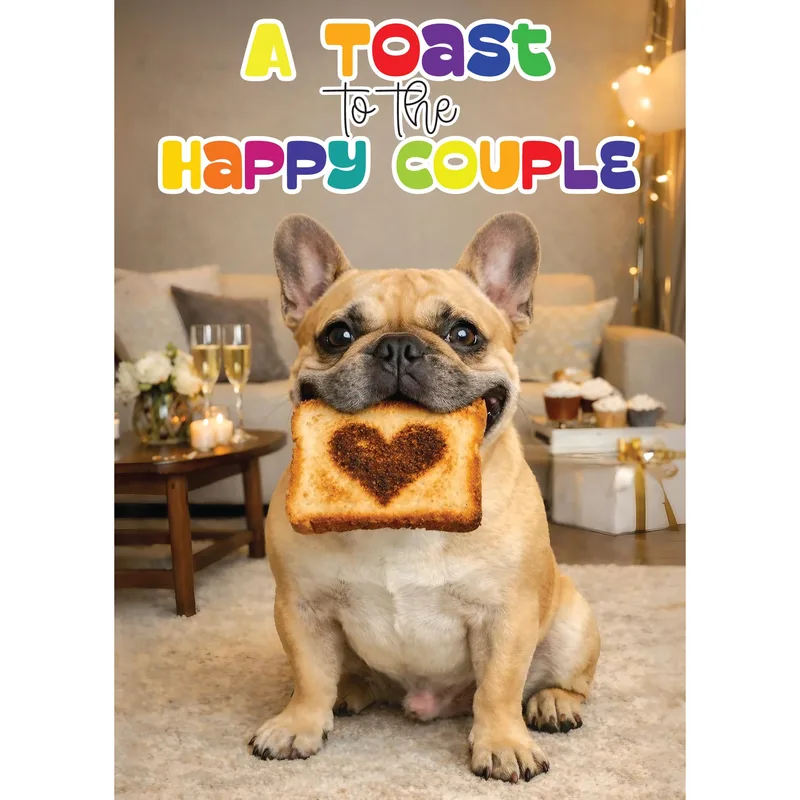 French Bulldog Toast Wedding Card Celebrating a Happy Couple