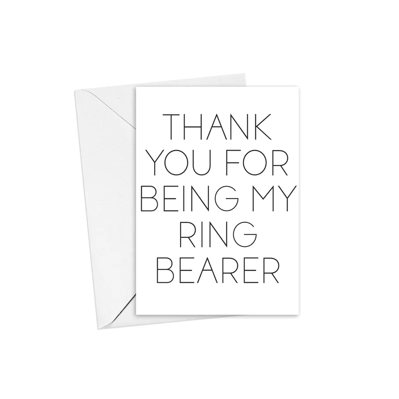 Minimal Black Serif Text Card for Ring Bearer Gratitude