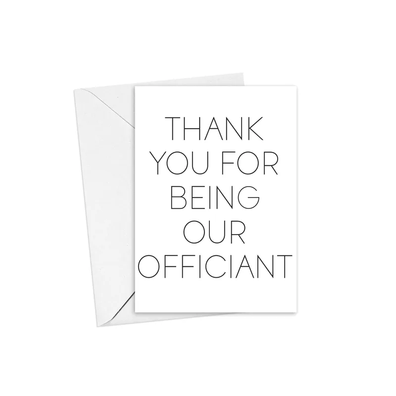 Minimal Black Serif Text Card for Wedding Officiant Gratitude