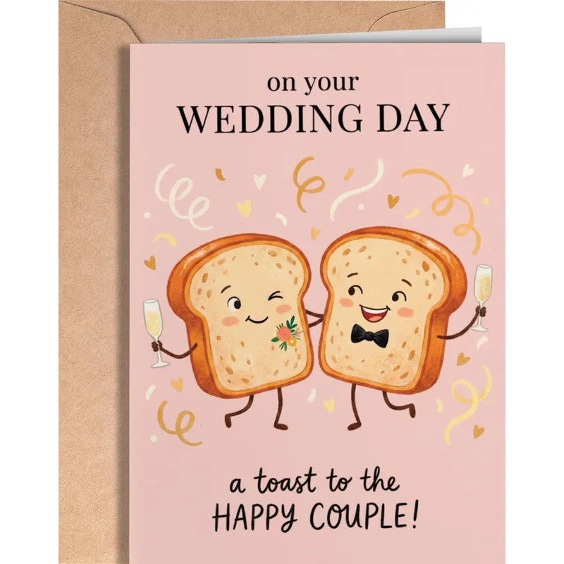 Toast Couple Pink Wedding Card: A Funny Toast Pun for Newlyweds