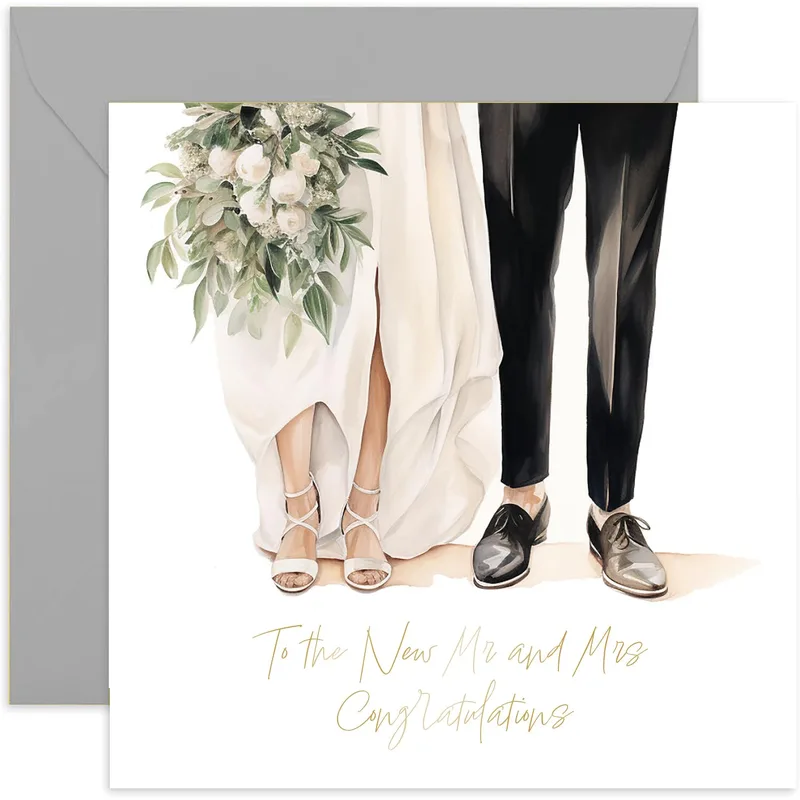 Bride Groom Feet Wedding Card featuring watercolor legs