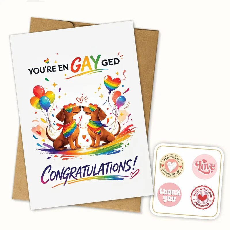 Rainbow Dogs Balloons Engagement Card – Greeting Card in natural