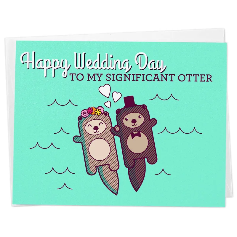 Mint Teal Background Wedding Card for Your Significant Otter