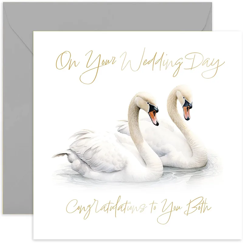 White Swans Gray Wedding Card for a Couple's Special Day