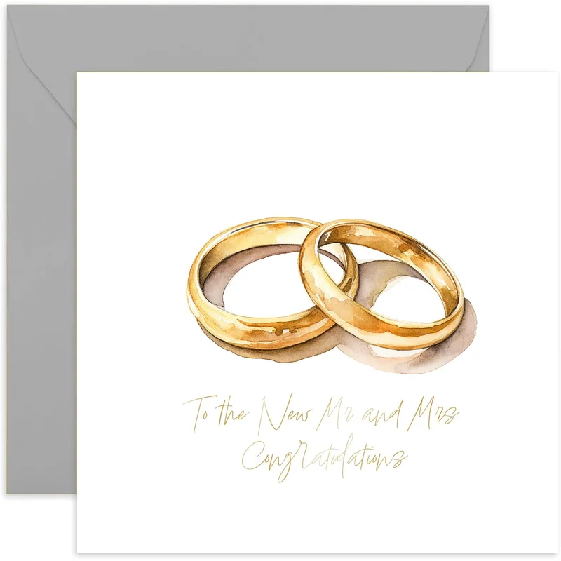 Gold Wedding Rings Watercolor Card for Newlyweds