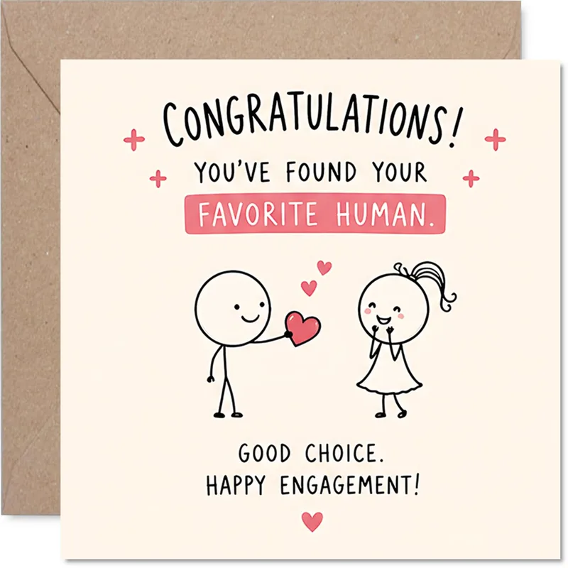 Figures Pink Hearts Engagement Card Celebrates Found Favorite Human