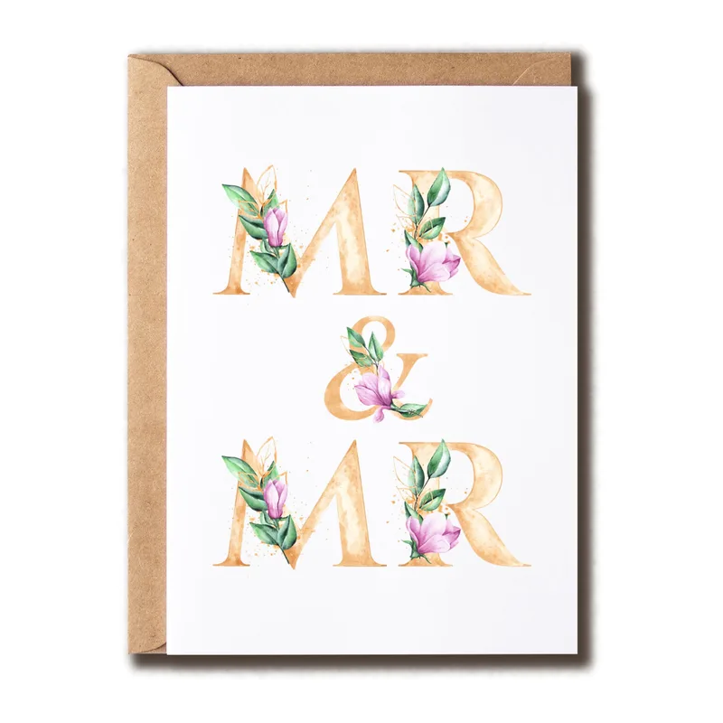 Letters Floral Leaves Wedding Card – Greeting Card in natural