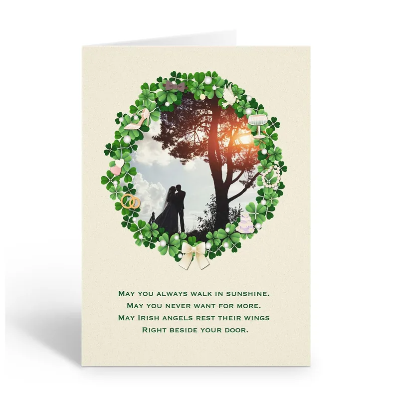 Wreath Sunset Tree Wedding Card – Greeting Card in natural