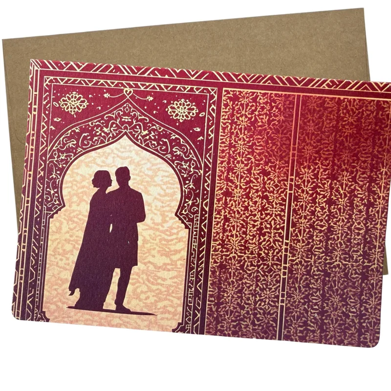 Gold Ornate Arch Wedding Card Celebrating Indian Bridal Traditions