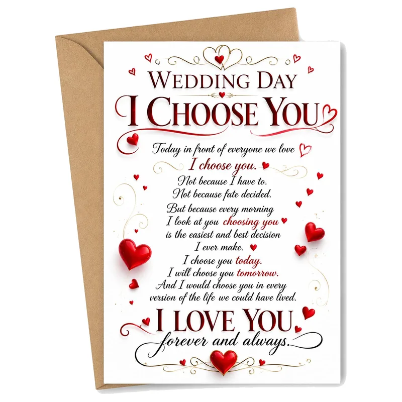 Hearts Script Poem Wedding Card Celebrating Daily Choice