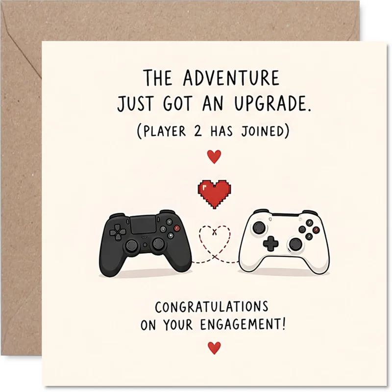 Gamepad Controllers Cream Engagement Card: A Gamer Love Story