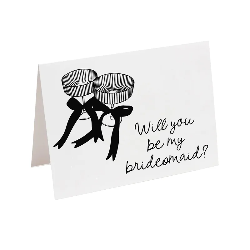 Black Bow Champagne Glasses Card Will You Be My Bridesmaid