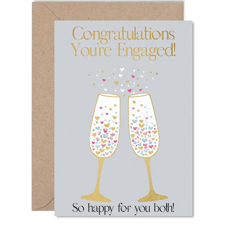 Champagne Flutes Grey Engagement Card Celebrating Your Couple