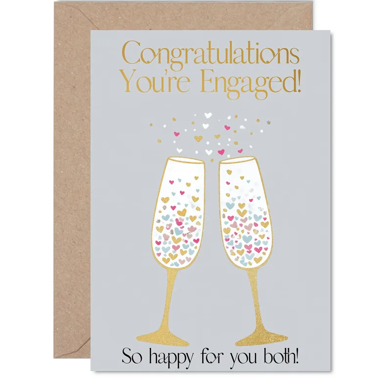 Champagne Flutes Hearts Engagement Card Celebrating New Engagement