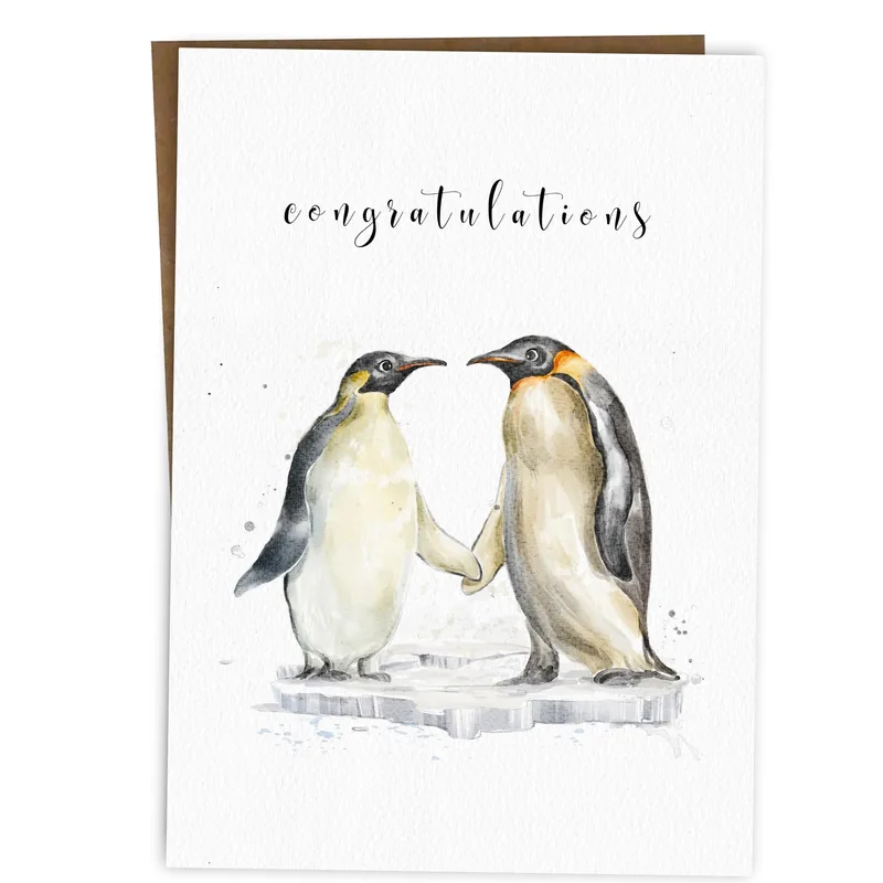 Penguins Holding Hands Congratulations Card for Your Engaged Friend
