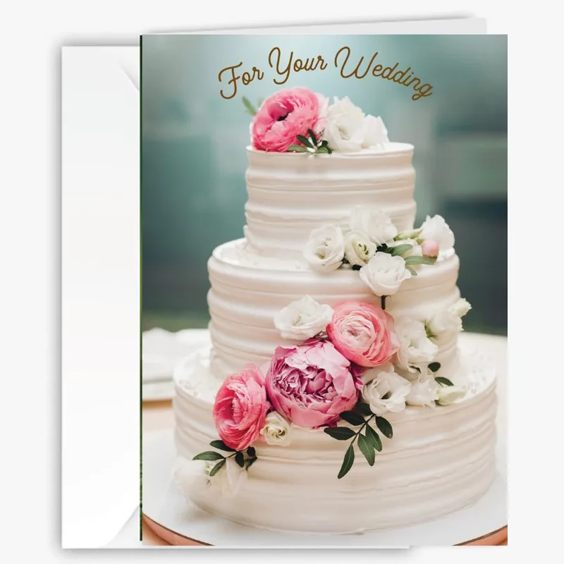 Pink Peony Wedding Cake Card – Greeting Card in natural