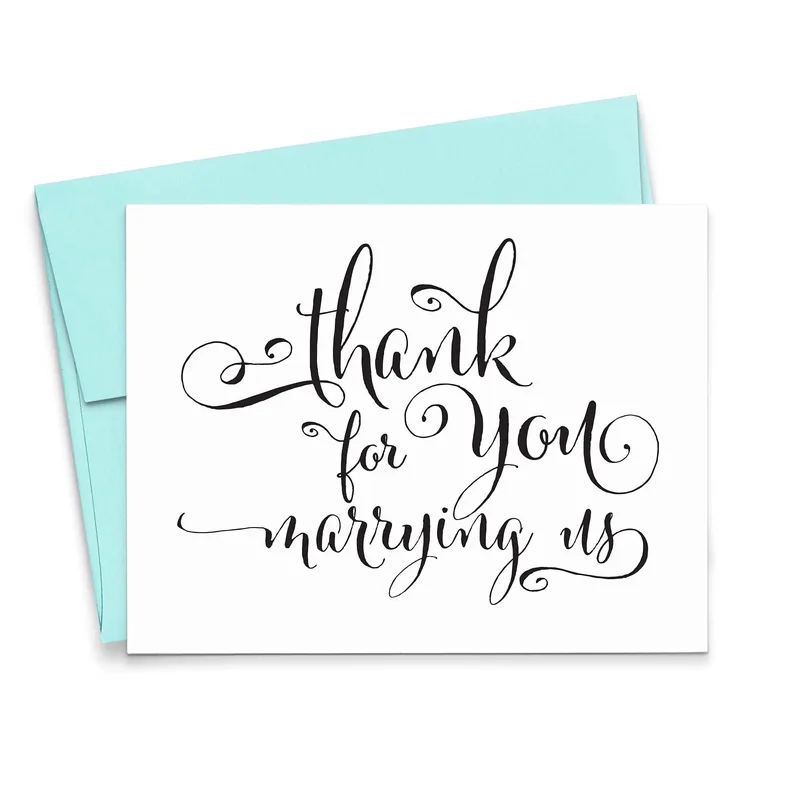 Script Teal Envelope Thank You Card for Wedding Officiants