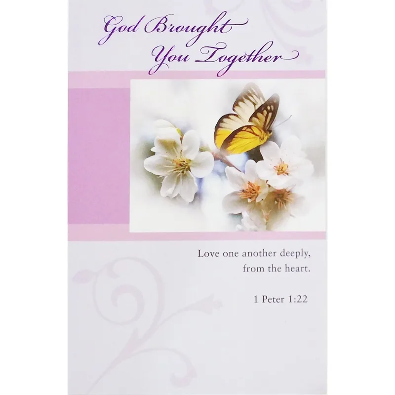 White Blossoms Lilac Wedding Card featuring a butterfly