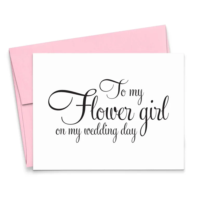 Pink Envelope Script White Card for a Special Flower Girl