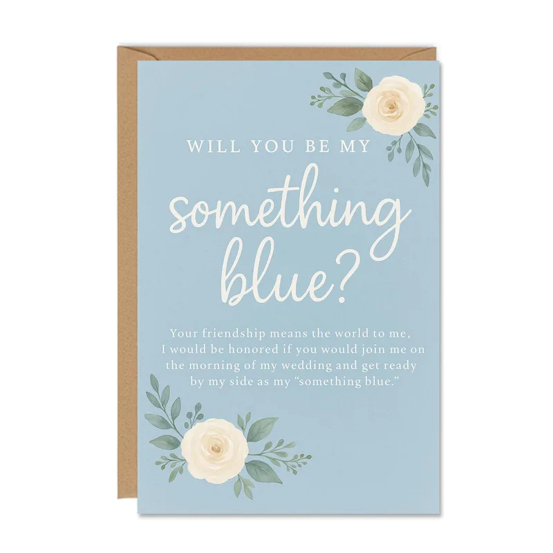 Blue Floral Corner Wedding Card for Bridesmaid Proposal