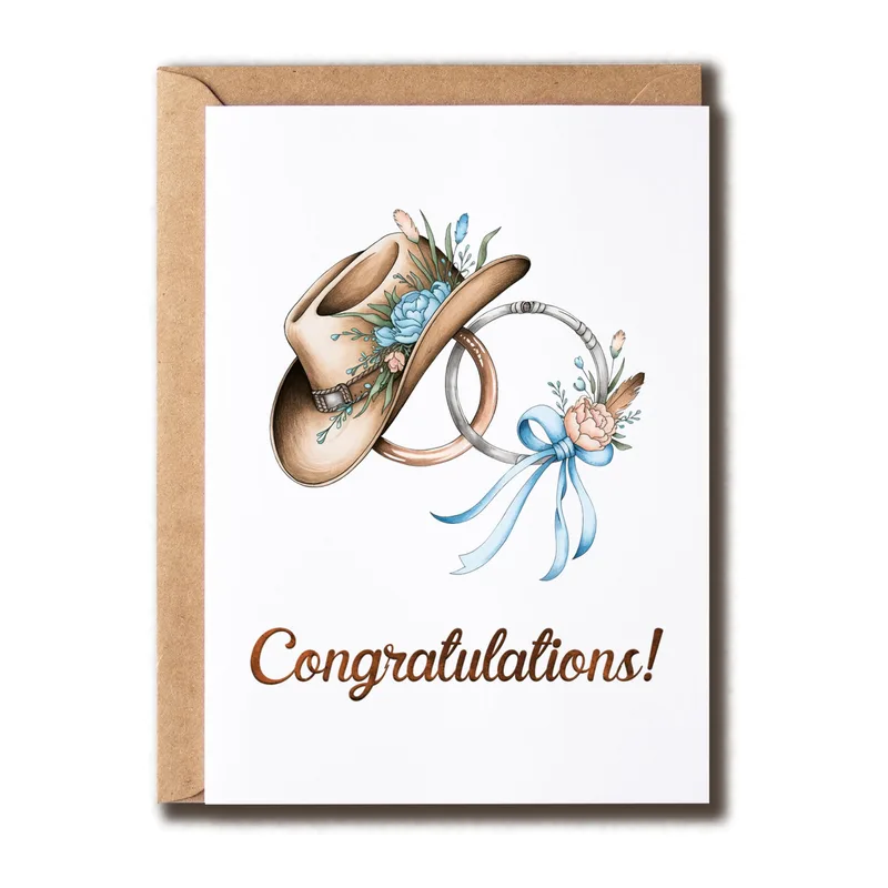 Hat Rings Bow Congratulations Card for Country Weddings
