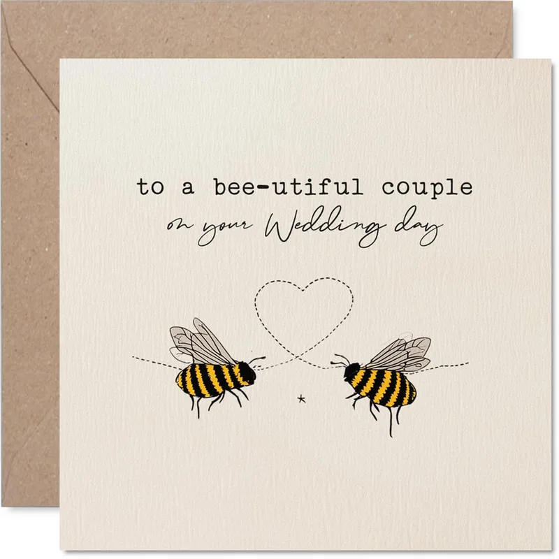 Bees Dashed Heart Wedding Card: A Bee-utiful Couple Design
