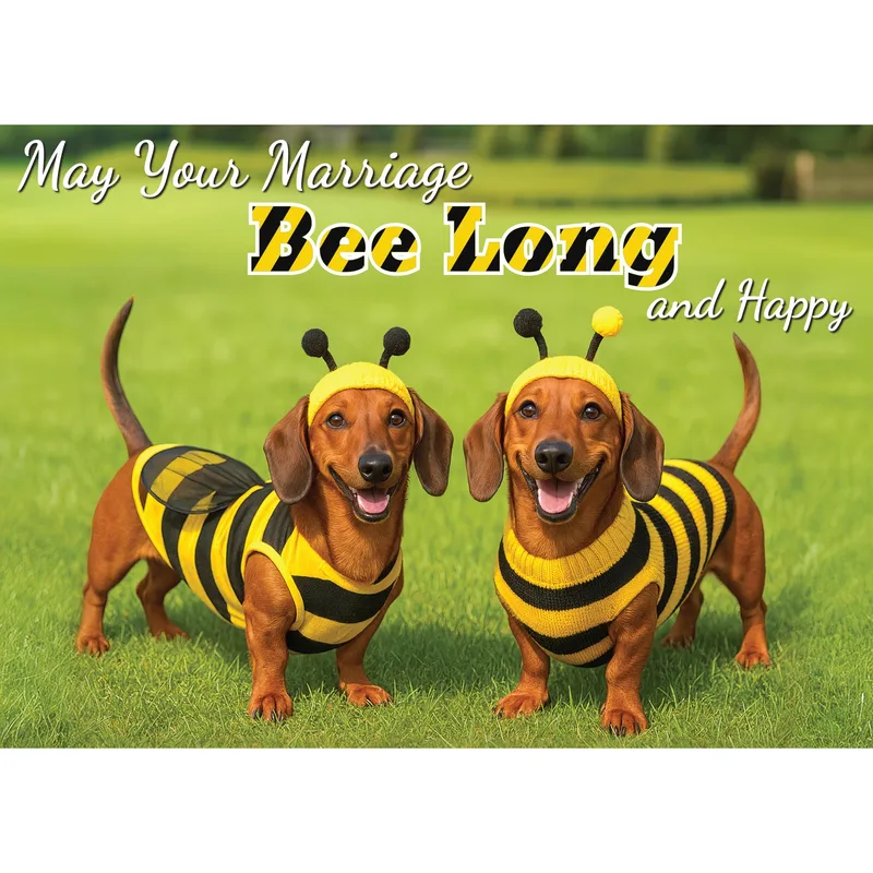 Bee Costumes Green Wedding Card for Punny Nuptial Celebrations