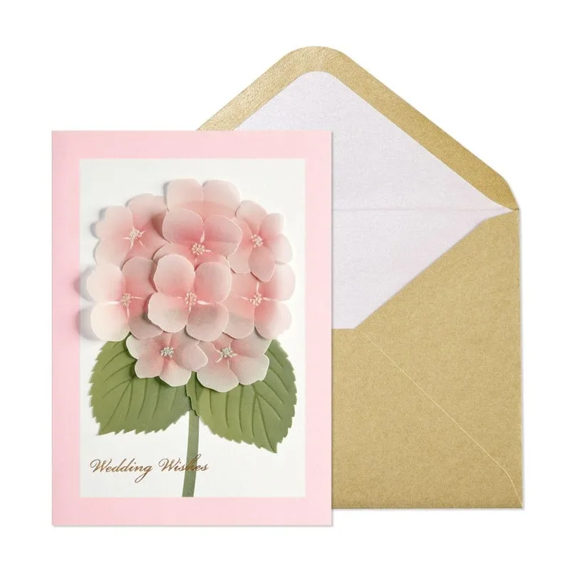 Pink Hydrangea Flower Wedding Card with Soft Pink Petals