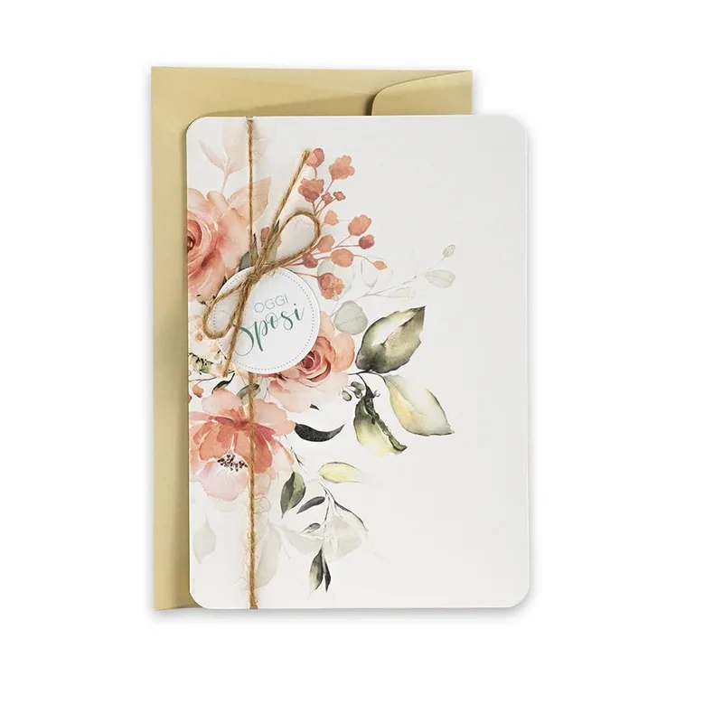 Peach Floral Appliqué Wedding Card with Italian Bridal Typography