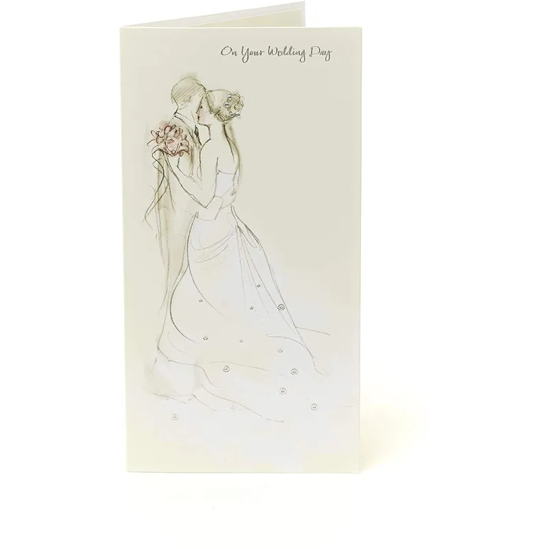 Line Drawing Sketch Wedding Card Celebrating a Bride and Groom