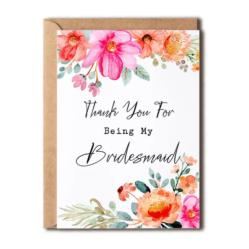 Border Pink Peonies Thank You Card for Your Wedding Crew