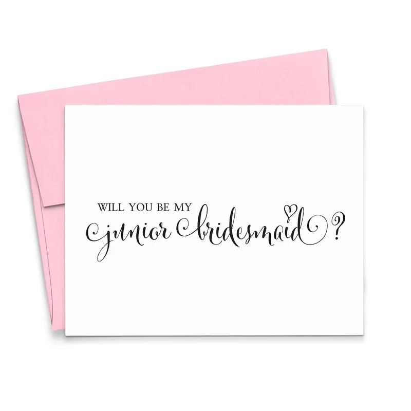 Pink Envelope Minimal Script Card for Junior Bridesmaid Proposal