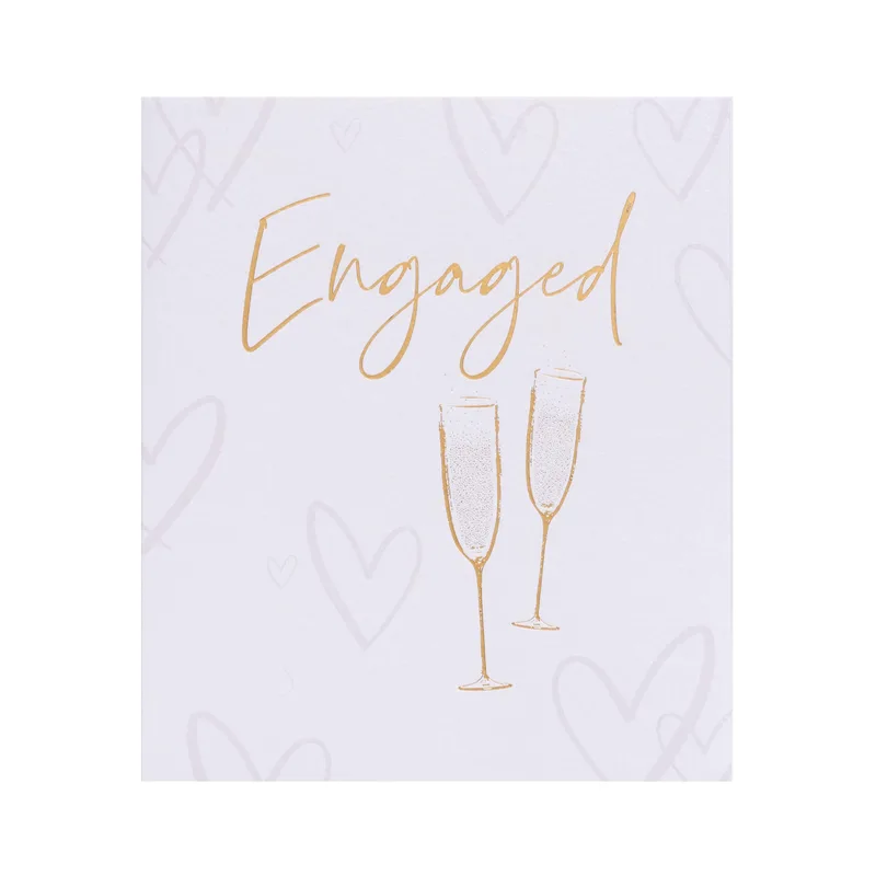 Script Champagne Glasses Engagement Card for New Couples