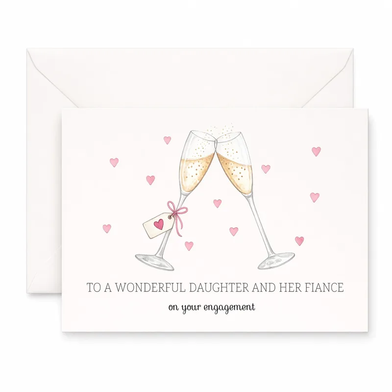 Champagne Glasses Hearts Engagement Card for Daughter and Fiancé
