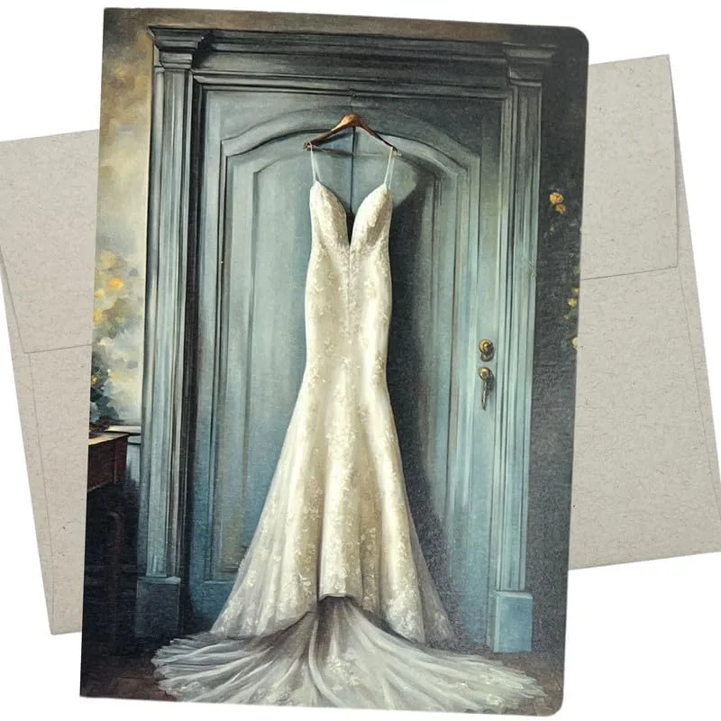 Ivory Gown Door Wedding Card: A Vintage Oil Painting