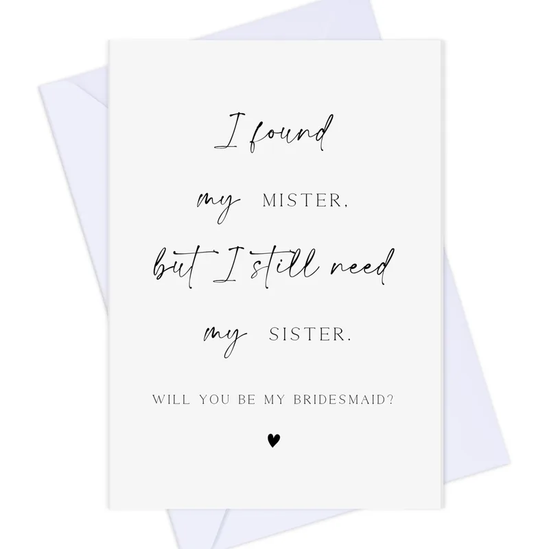 Script Minimal Heart Wedding Card: A Sister Bridesmaid Proposal