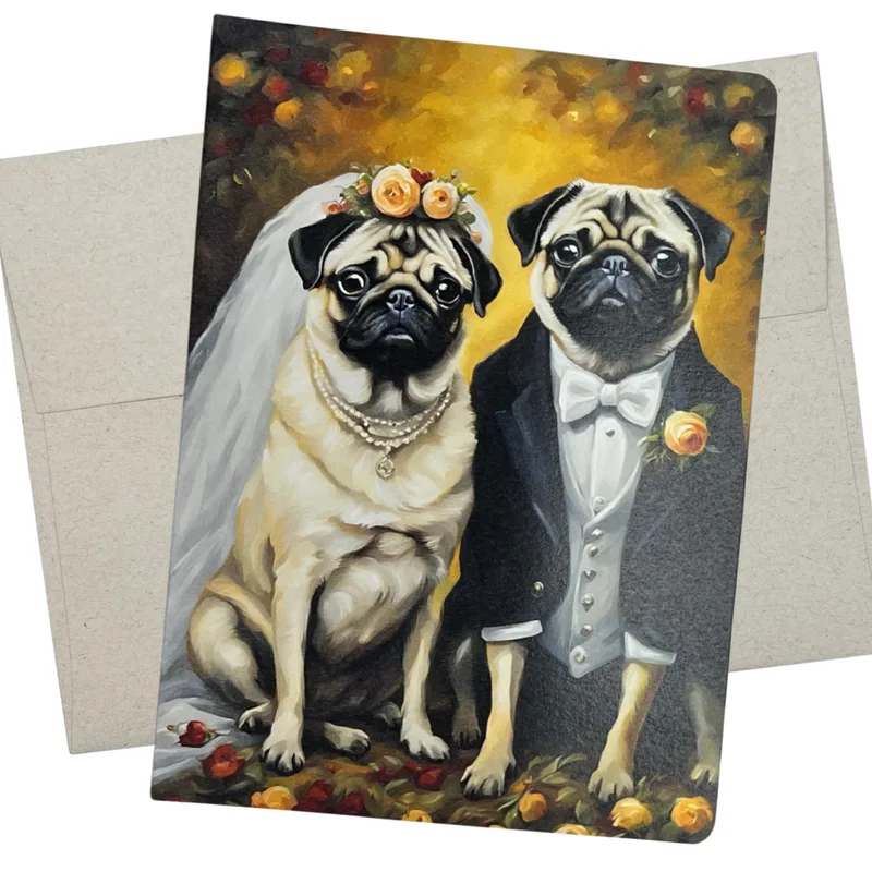 Pug Couple Wedding Attire Card for Dog Lovers Celebrating Love