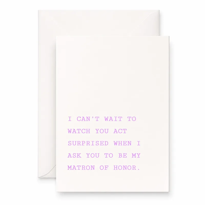 Pink Typewriter Minimal Wedding Card for Matron of Honor Proposal