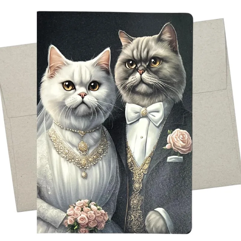 Gray Cats Wedding Attire Card for Feline Lovers