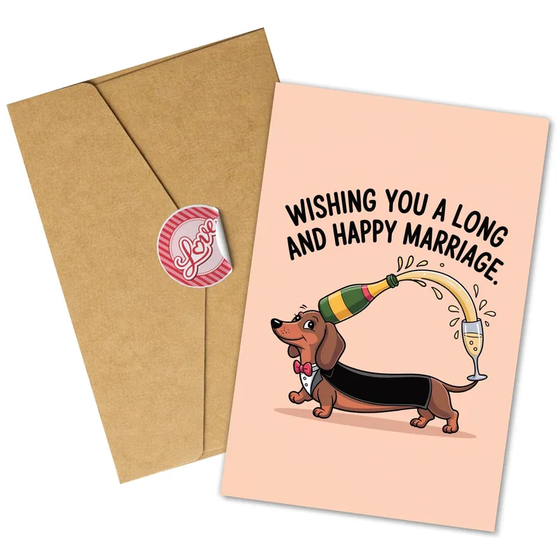 Dachshund Champagne Bottle Wedding Card for Funny Couples