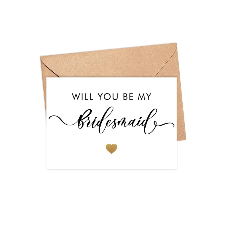 Script Gold Heart Wedding Card for a Bridesmaid Proposal