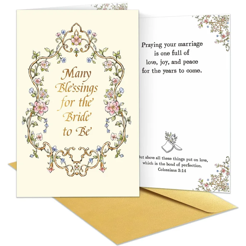 Ornate Floral Gold Bridal Shower Card featuring Many Blessings