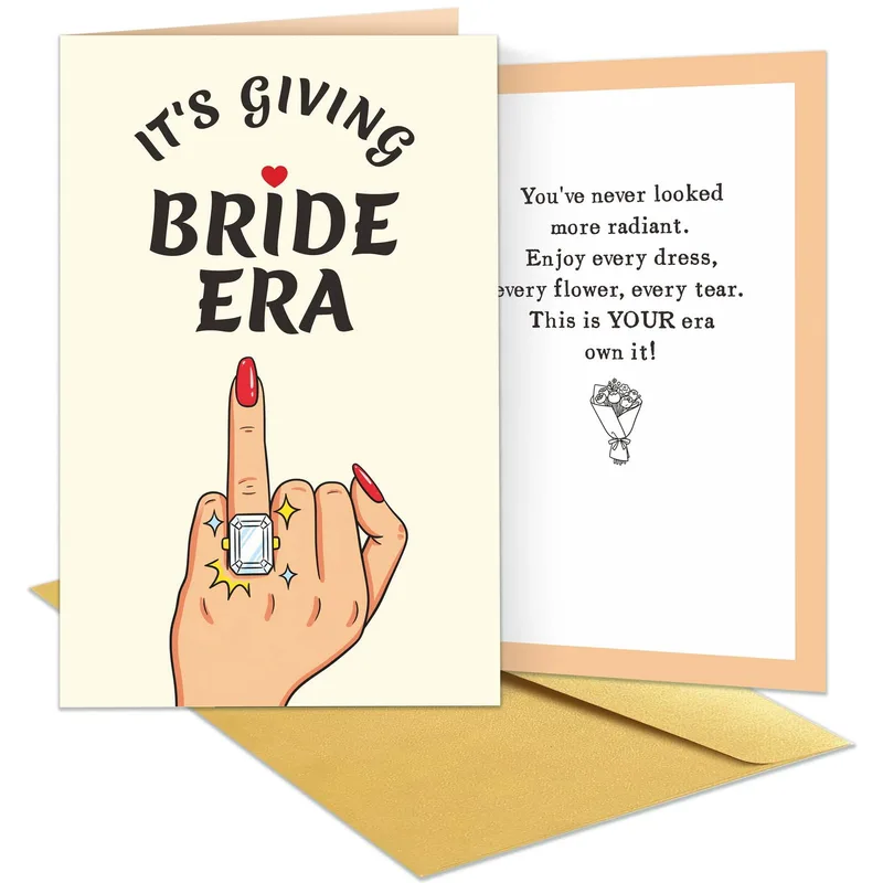 Hand Holding Ring Bridal Shower Card Celebrating Bride Era