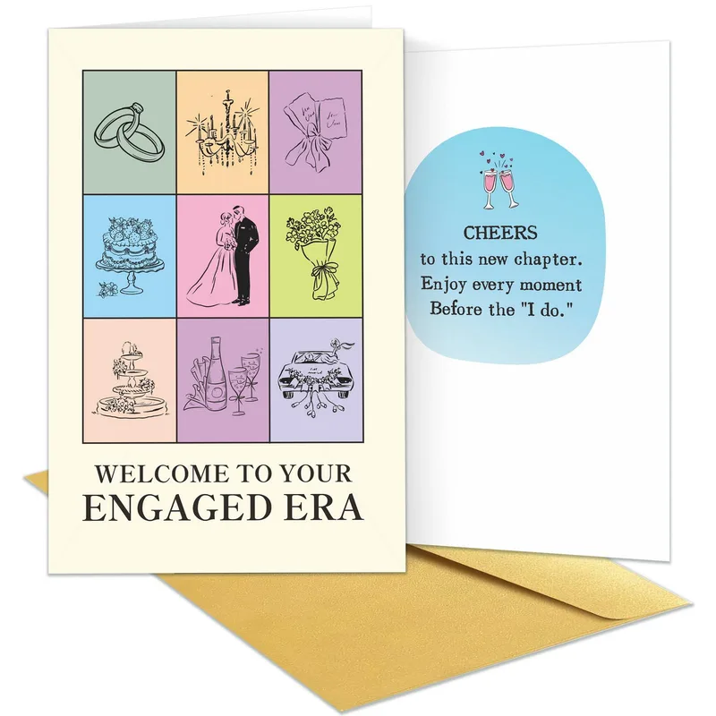 Wedding Icon Grid Engagement Card: Welcome to Your Engaged Era