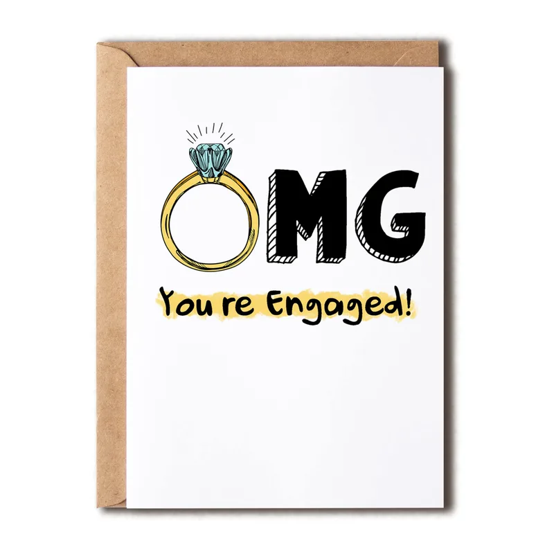 Bold OMG Ring Engagement Card Celebrating Your New Status