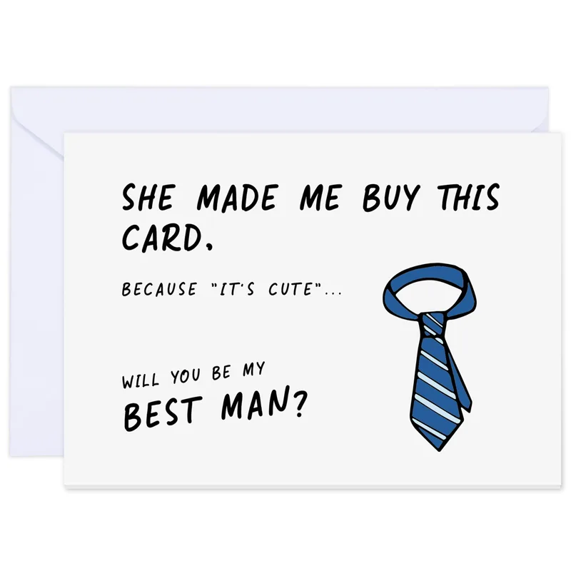 Blue Striped Tie Wedding Card: A Funny Best Man Proposal