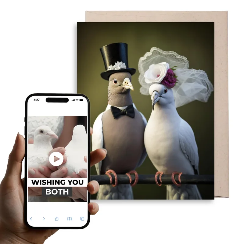 Couple Top Hat Wedding Card for Pigeon Lovers