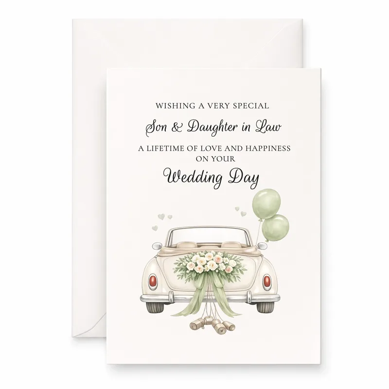 Car Bouquet Balloons Wedding Card for In-Laws Celebrating Marriage
